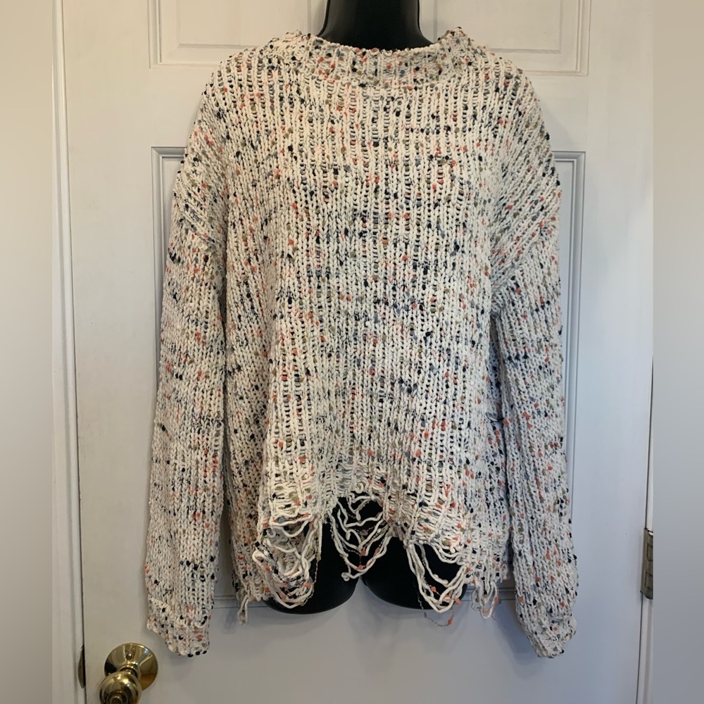 Rue21 Distressed Cream Confetti Oversized Knitted Sweater